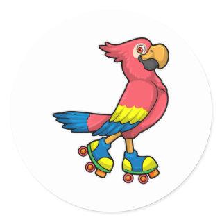 Parrot as Skater with Roller skates Classic Round Sticker