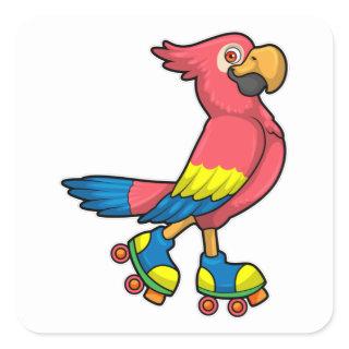 Parrot as Skater with Roller skates Square Sticker