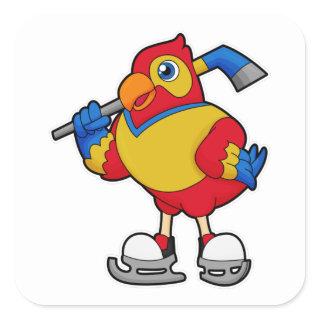 Parrot at Ice hockey with Ice hockey stick Square Sticker