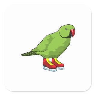 Parrot at Ice skating with Ice skates Square Sticker