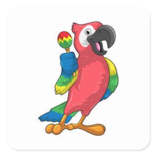 Parrot at Music with Maracas Square Sticker