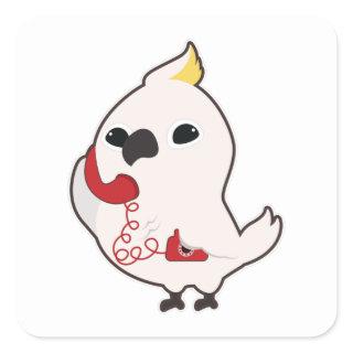 Parrot at Telephone with Telephone receiver Square Sticker