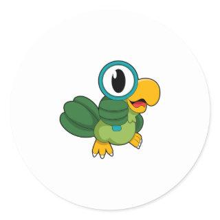 Parrot with Magnifying glass Classic Round Sticker