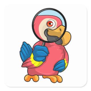 Parrot with Magnifying glass Square Sticker