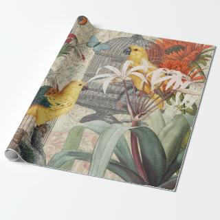 Parrot Yellow Tropical Antique Flower