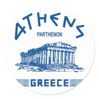 Parthenon - Athens - Greek (blue) Classic Round Sticker