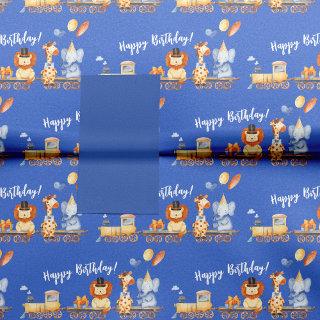 Party Animals on Train Kid Jungle Happy Birthday Tissue Paper