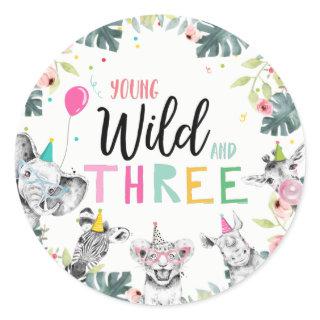 Party Animals Safari Girl Young Wild Three Third Classic Round Sticker