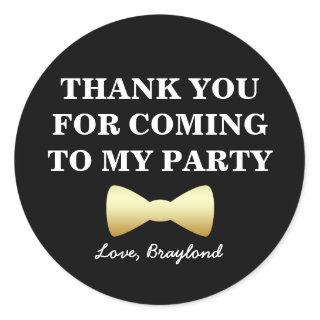 Party Favor Stickers, Black and Gold with Bow Tie Classic Round Sticker