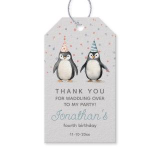 Party Penguins, watercolor, children's birthday Gift Tags