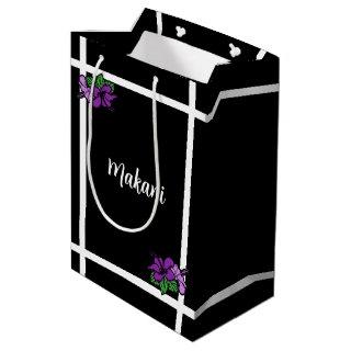 Party Personalized BlkPurple Hibiscus MED Gift Bag