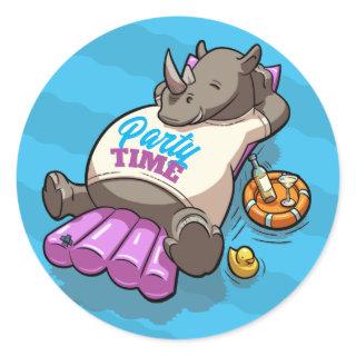 Party Time Funny Rhino Inflatable Cartoon Classic Round Sticker