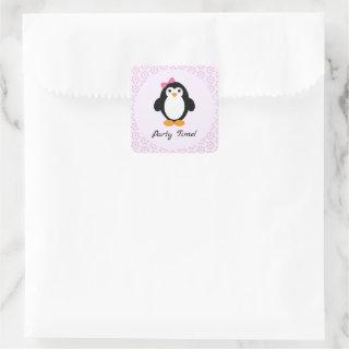 Party Time Girl Penguin Square Sticker