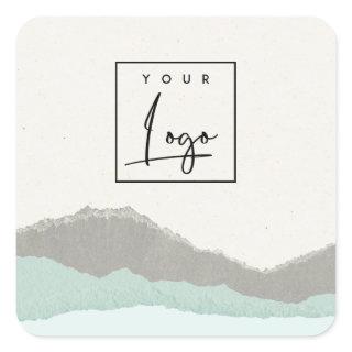 Pastel Aqua Kraft Mountain Wave Torn Edge Logo Square Sticker