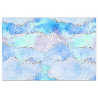Pastel Blue and Silver Glitter Ocean Agate Tissue Paper