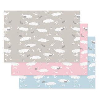 Pastel Blue Pink And Grey Beluga Baby Whale Design  Sheets