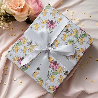 Pastel Blue Queen Bee, Honeycomb & Exotic Flowers