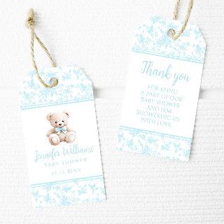 Pastel blue teddy bear baby boy shower thank you gift tags