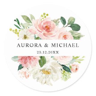 Pastel Blush Pretty Pink Floral Botanical Wedding Classic Round Sticker
