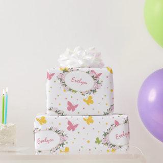 Pastel Butterfly Pattern with Flowers and Name
