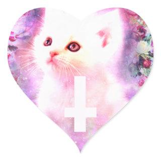 Pastel Cat  Heart-Shaped Sticker