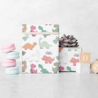 Pastel Dinosaurs on White Background