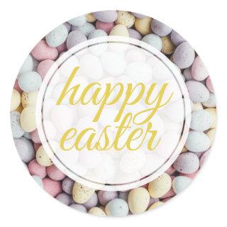Pastel Easter Egg Happy Easter Script Classic Round Sticker