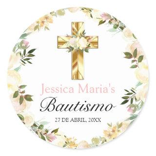 Pastel Elegante Bautizo Amarillo Bebé Classic  Classic Round Sticker