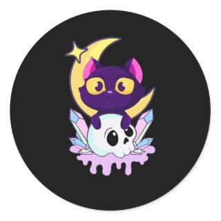 Pastel Goth Moon Wiccan Animal Cat Skull Classic Round Sticker