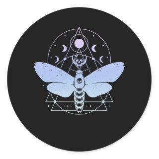 Pastel Goth Moth Moon Wiccan Crescent Skull Classic Round Sticker