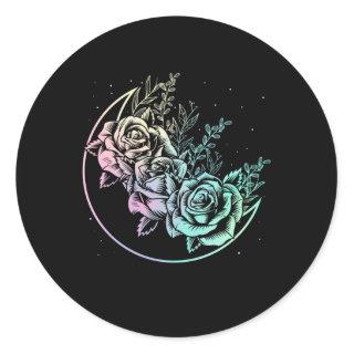 Pastel Goth Roses Moon Gothic Crescent Flowers Classic Round Sticker