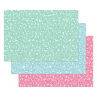 Pastel Green, Pink, and Blue Snowflake Holiday  Sheets