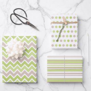 PASTEL GREEN & TAN STRIPES POLKA DOTS ZIG ZAG  SHEETS