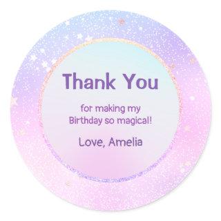 Pastel Iridescent Starry Glitter Galaxy Thank You Classic Round Sticker