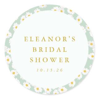 Pastel Mint Sage Daisy Floral Bridal Shower Custom Classic Round Sticker