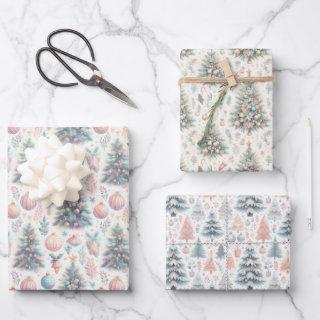 Pastel Pink and Blue Christmas Trees Decorated  Sheets