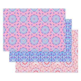 Pastel Pink Blue Ethnic Mosaic Geometric Patterns  Sheets