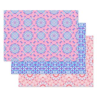 Pastel Pink Blue Ethnic Mosaic Geometric Patterns  Sheets