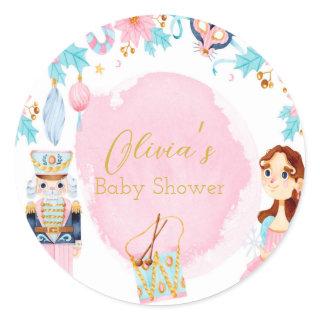 Pastel Pink Blue Vintage Nutcracker Baby Shower Classic Round Sticker