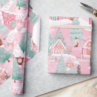 Pastel Pink Christmas Gingerbread Houses
