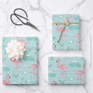 Pastel Pink Flamingos Green Pattern  Sheets