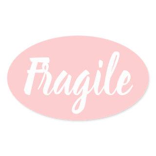 Pastel pink fragile trendy modern business oval sticker