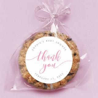 Pastel Pink Relax Script Thank You Classic Round Sticker
