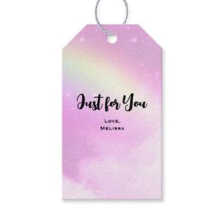 Pastel Pink Sky with Yellow Rainbow Just for You Gift Tags