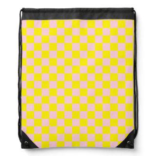 Pastel Pink Yellow Checkered Checkerboard Vintage Drawstring Bag