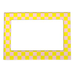 Pastel Pink Yellow Checkered Checkerboard Vintage Magnetic Frame