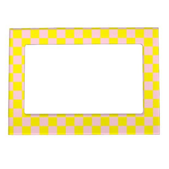 Pastel Pink Yellow Checkered Checkerboard Vintage Magnetic Frame