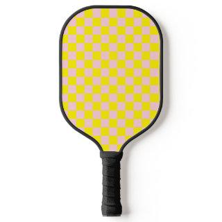 Pastel Pink Yellow Checkered Checkerboard Vintage Pickleball Paddle
