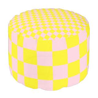 Pastel Pink Yellow Checkered Checkerboard Vintage Pouf