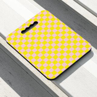 Pastel Pink Yellow Checkered Checkerboard Vintage Seat Cushion